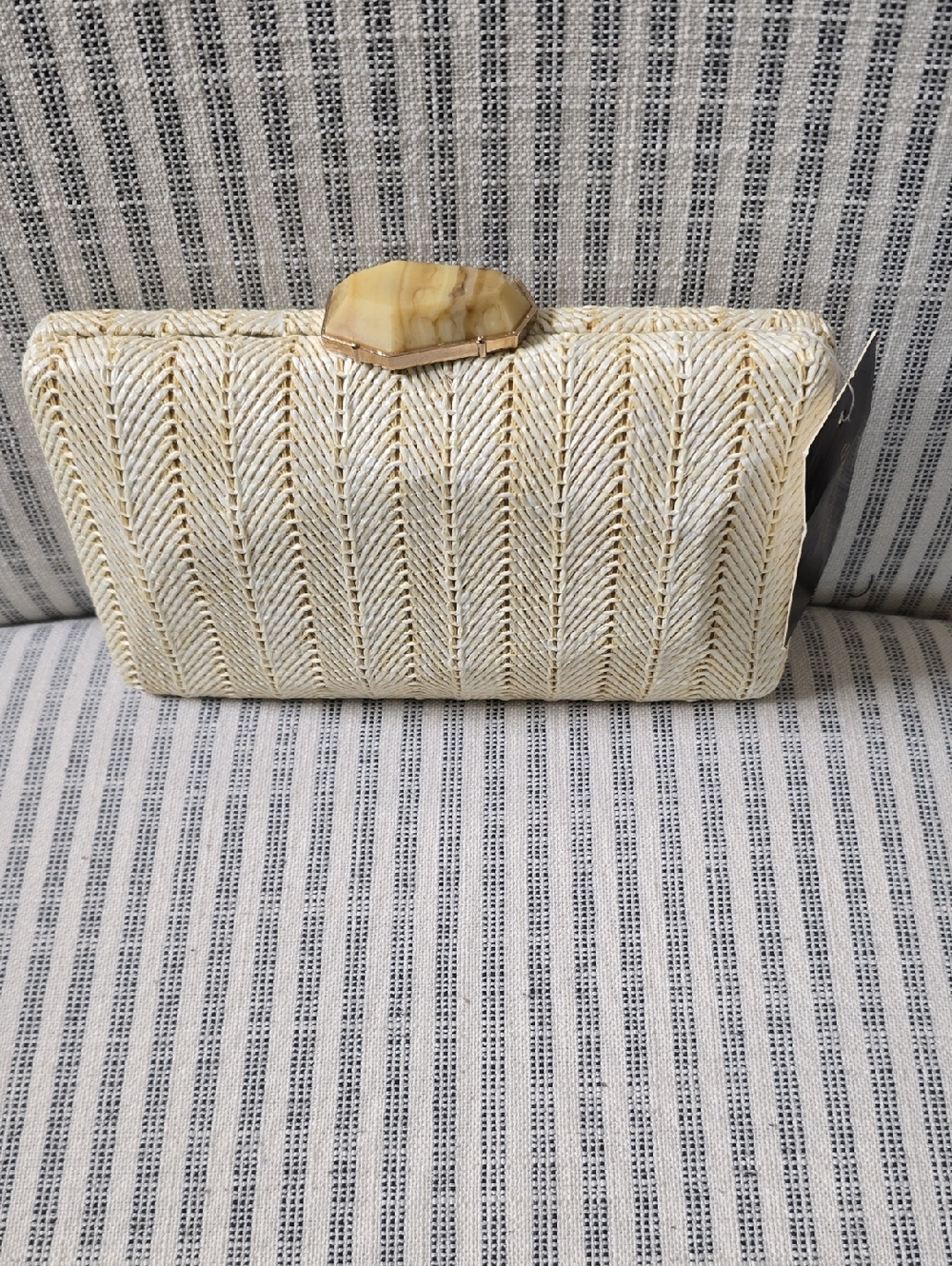 Woven Cream Clutch with Stone Accent